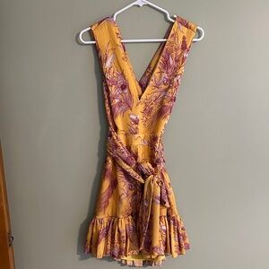Alexie Silk Floral V-Neck Yellow Wrap Dress
